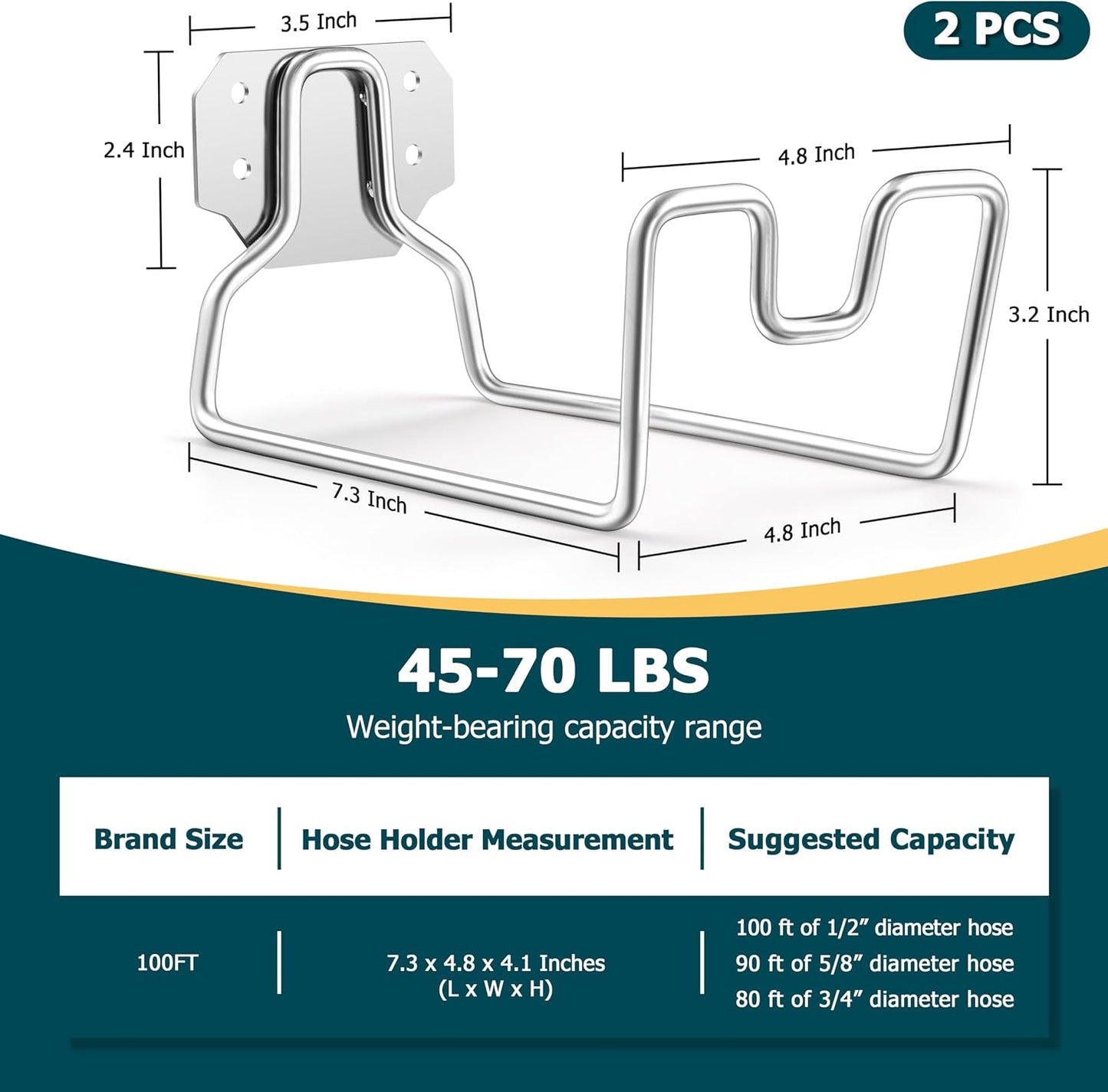 18/0 Stainless Steel Garden Hose Holder Hook, HaSteeL Metal Wall Mount Hanger For Outside Yard Water Vacuum Expandable Hose Extension Cords Storage, Rust Resistant, Hose Nozzle Groove (1 Pack)