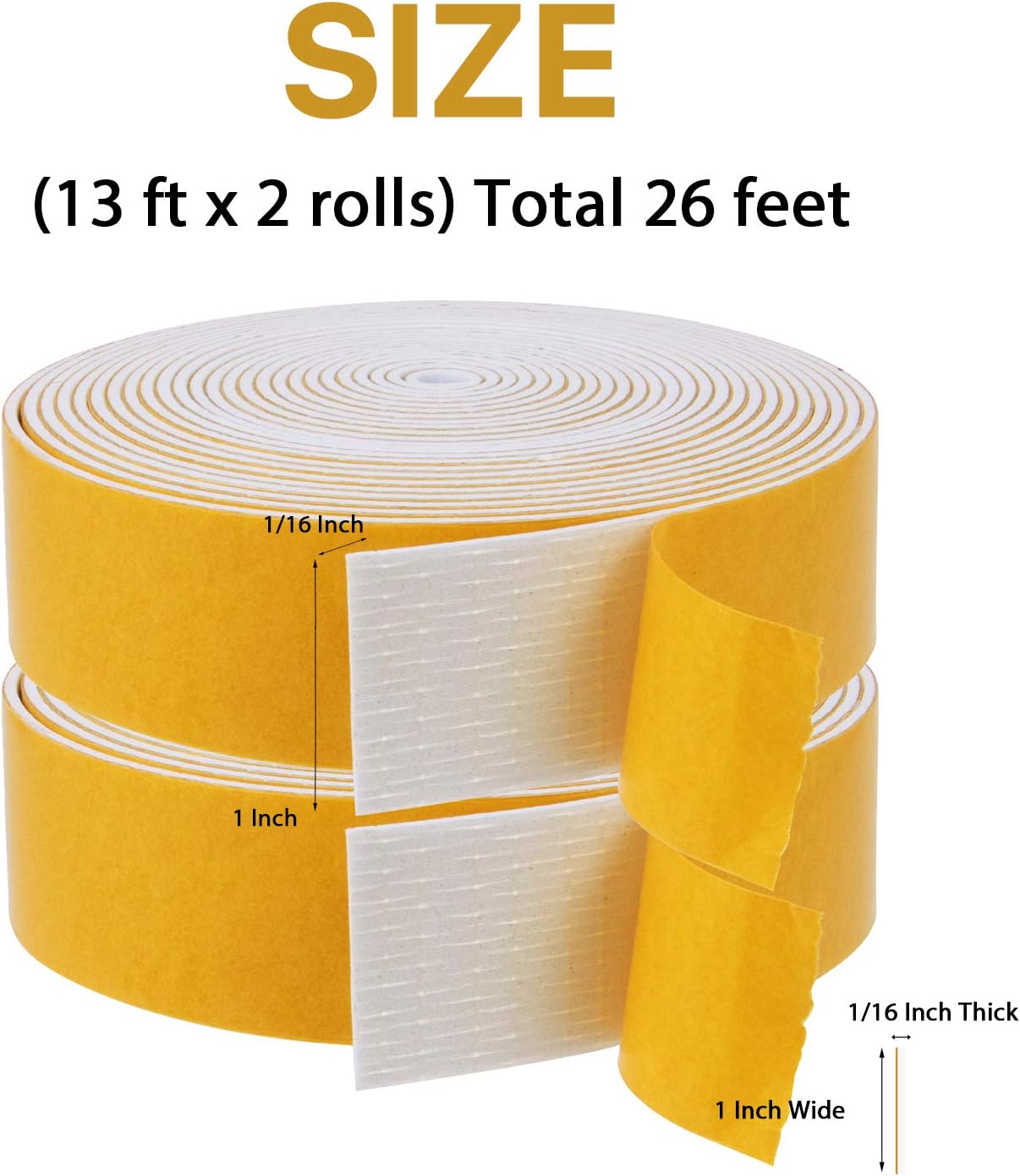 Door Weather Stripping-3 Rolls, 1/2 Inch Wide X 1/2 Inch Thick Total 20 Feet Long, Adhesive Foam Seal Tape for Window Insulation(6.5ft x 3 Rolls)