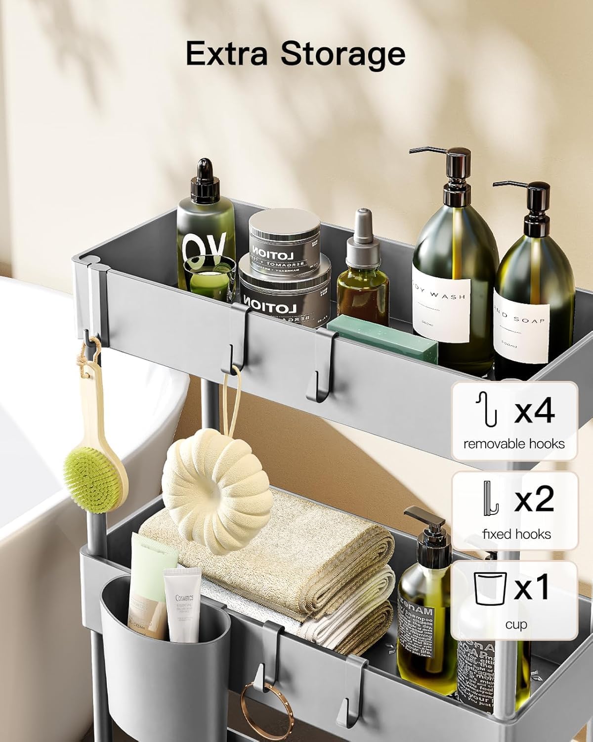 Pipishell Slim Storage Cart with Wheels - Bathroom Cart Organizer Storage, 4 Tier Rolling Carts for Bathroom, Laundry Room, Kitchen, Narrow Space, Black PIUC05