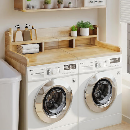54" 2 Tier Washer Dryer Countertop with Storage Shelf, Waterproof MDF Laundry Room Organizer, Folding Station, Mechanically Joined Two-Panel Countertop (Walnut Brown)