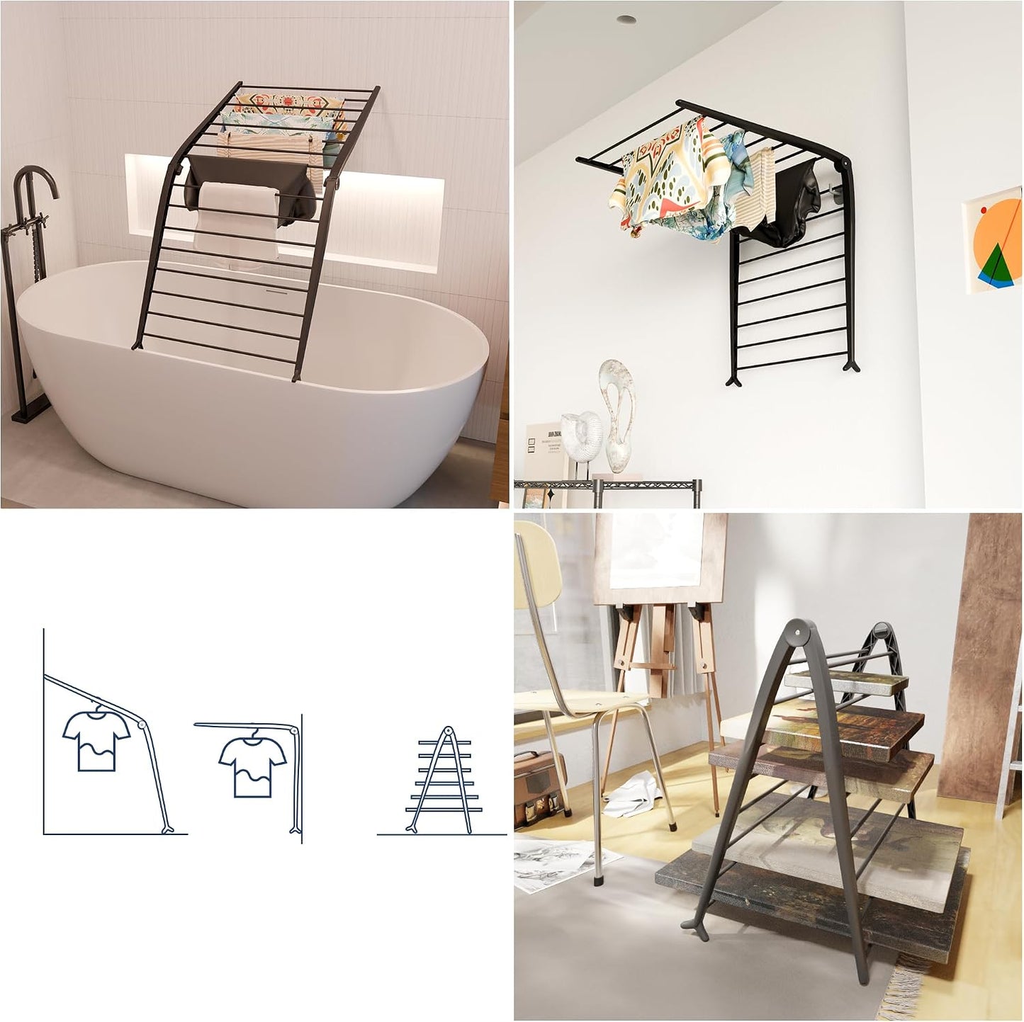 Whitmor Spacemaker Folding Drying Rack, Freestanding Indoor Clothes Dryer, Space Saving Compact Design, 6"L x 26"W x 51.5"H, White