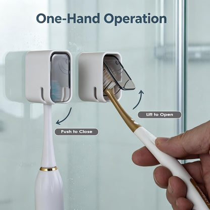 2PCS Toothbrush Holder Wall Mounted for Bathroom with Cover for Shower - with Toothpaste Clip - Single Slot Toothbrush Dispenser Storage Organizer for Travel with Detachable Design