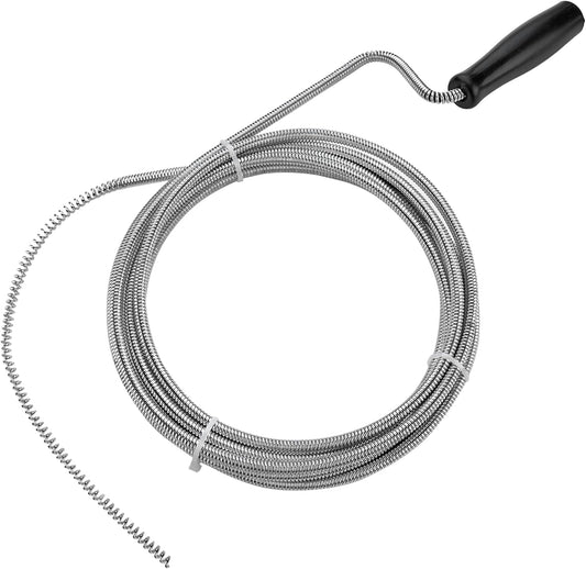 Metal Plumbers Snake for Drains, Sink, Pipe | 10 ft Small Thin Drain Snake Tool for Kitchen, Bathroom RV Toilet, AC Drain Line Unclogger