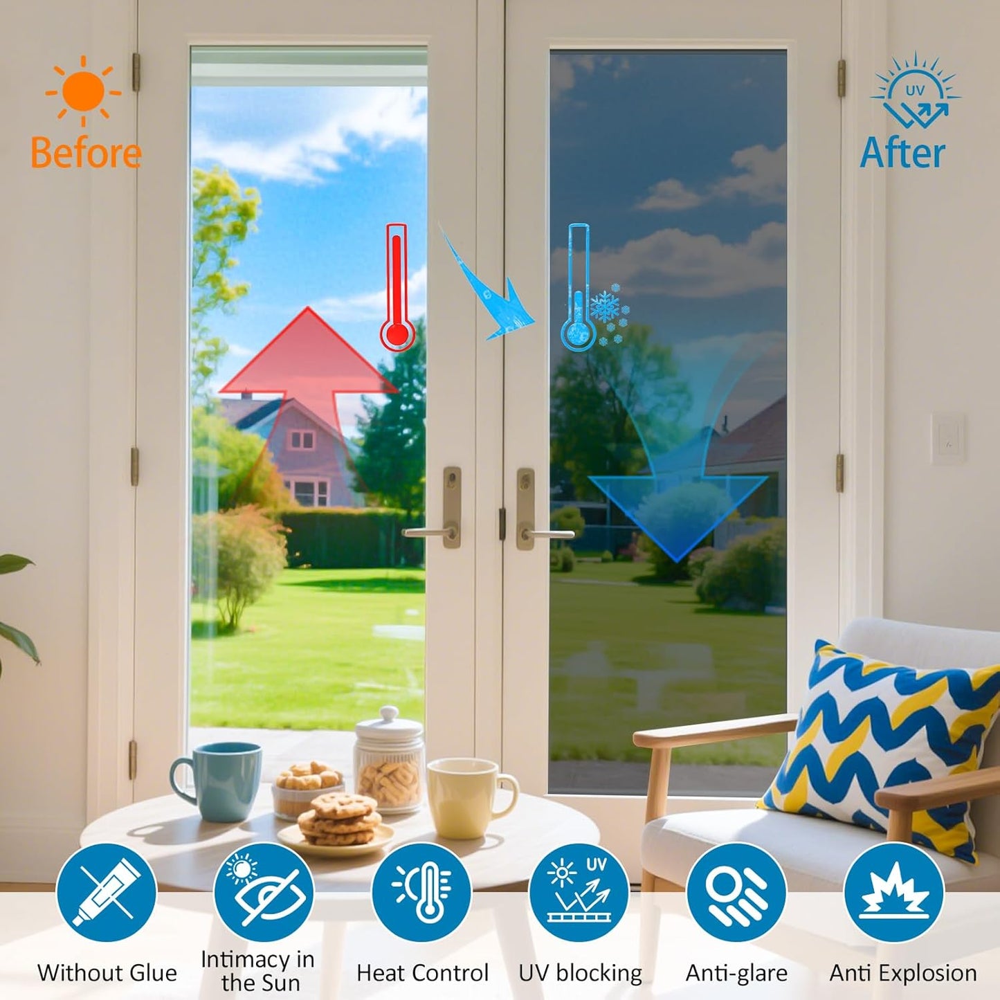 Niviy Frosted Glass Window Privacy Film Decorative, Static Cling Bathroom Window Frosting Film Day and Night Windows Cling Home Glass Door Cover, 17.5 inch x 78.7 inch