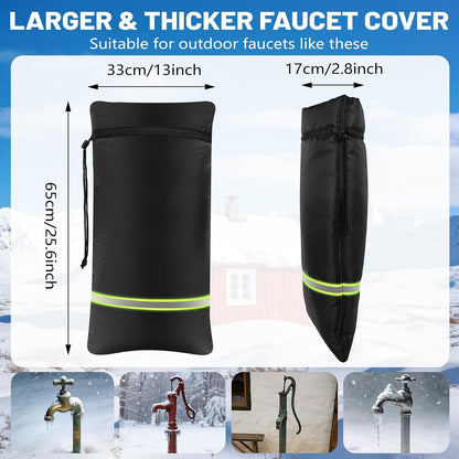 Outdoor Faucet Covers for Winter, 13" W x 25.6" H faucet covers with 420D Waterproof Oxford Fabric, Reflective Strips（1 Pcs, Black）