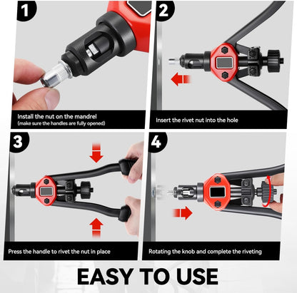 Auto Dynasty 21" Hand Riveter Rivet Nut Tool Set with 5 Guide Nozzle Silver Repair Hand Tool Kit Set for Home Household Office Warehouse