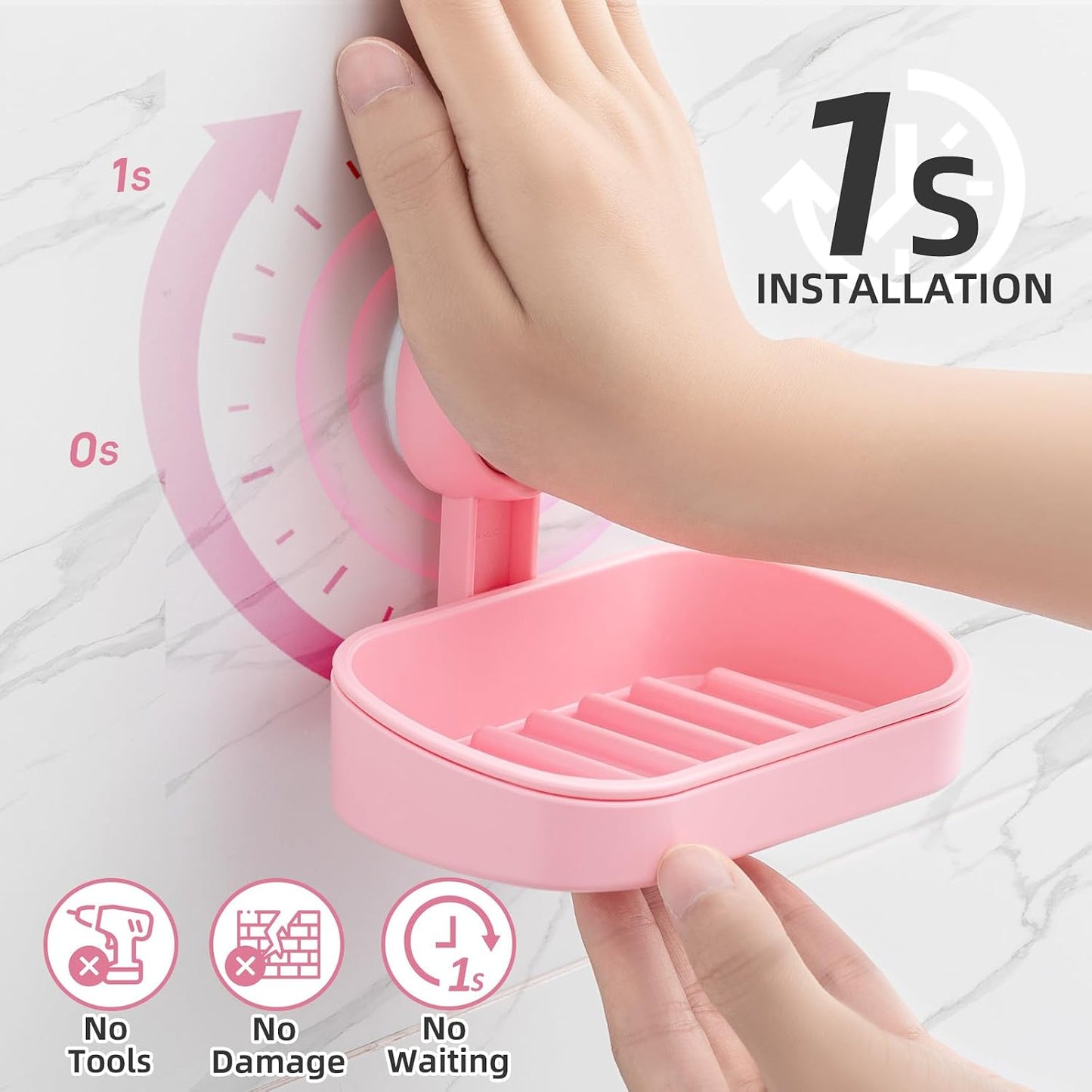 LEVERLOC Soap Dish Holder for Shower Suction Cup Wall Mounted Self Draining NO-Drilling Removable Bar Soap Sponge Holder for Bathroom Bathtub Kitchen Sink Waterproof Strong Vacuum Suction Adhesion