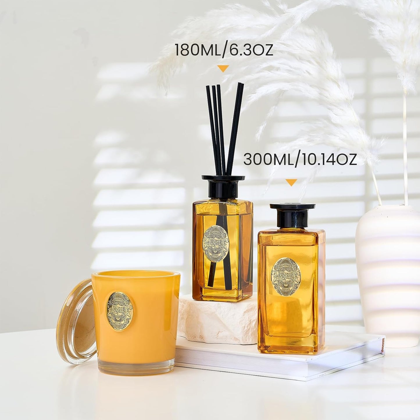 M&SENSE 6.3 oz Large Reed Diffuser Set | Lime+Basil Scent Oil Diffuser with Sticks | Hotel Collection Non-Toxic Home Fragrance |for Bedroom Bathroom Living Room - Colors B