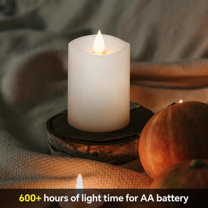 3x4 Flickering Flameless Candles Set of 3,Real Wax Pillar LED Candles,with Timer,4 inch Flameless Candles with Remote,for Party Wedding Holiday Home Decor,Ivory
