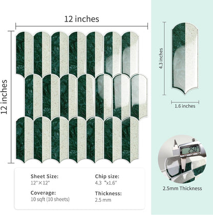 10-Sheet Upgraded Thicker Peel and Stick Kitchen Backsplash Tiles | Waterproof Self-Adhesive Vinyl Wall Tile Stick on Backsplash for Kitchen,Bathroom,Fireplace and RV(Sage Green,12"×12")