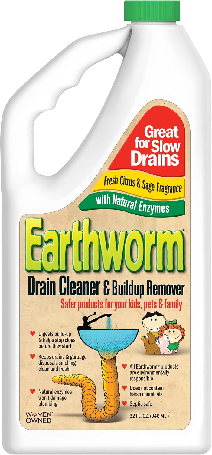 Earthworm Drain Cleaner - Drain Deodorizer - Natural and Family-Safe - 64 fl oz