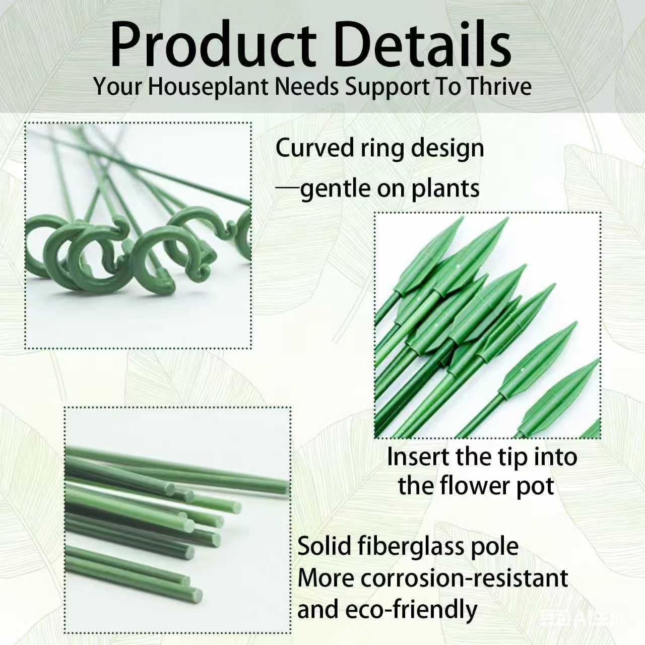 10Pcs Plant Stakes, 11Inch Garden Green Plant Support Stakes for Indoor and Outdoor Plants, Potted Plants, Flowers Orchid Peony