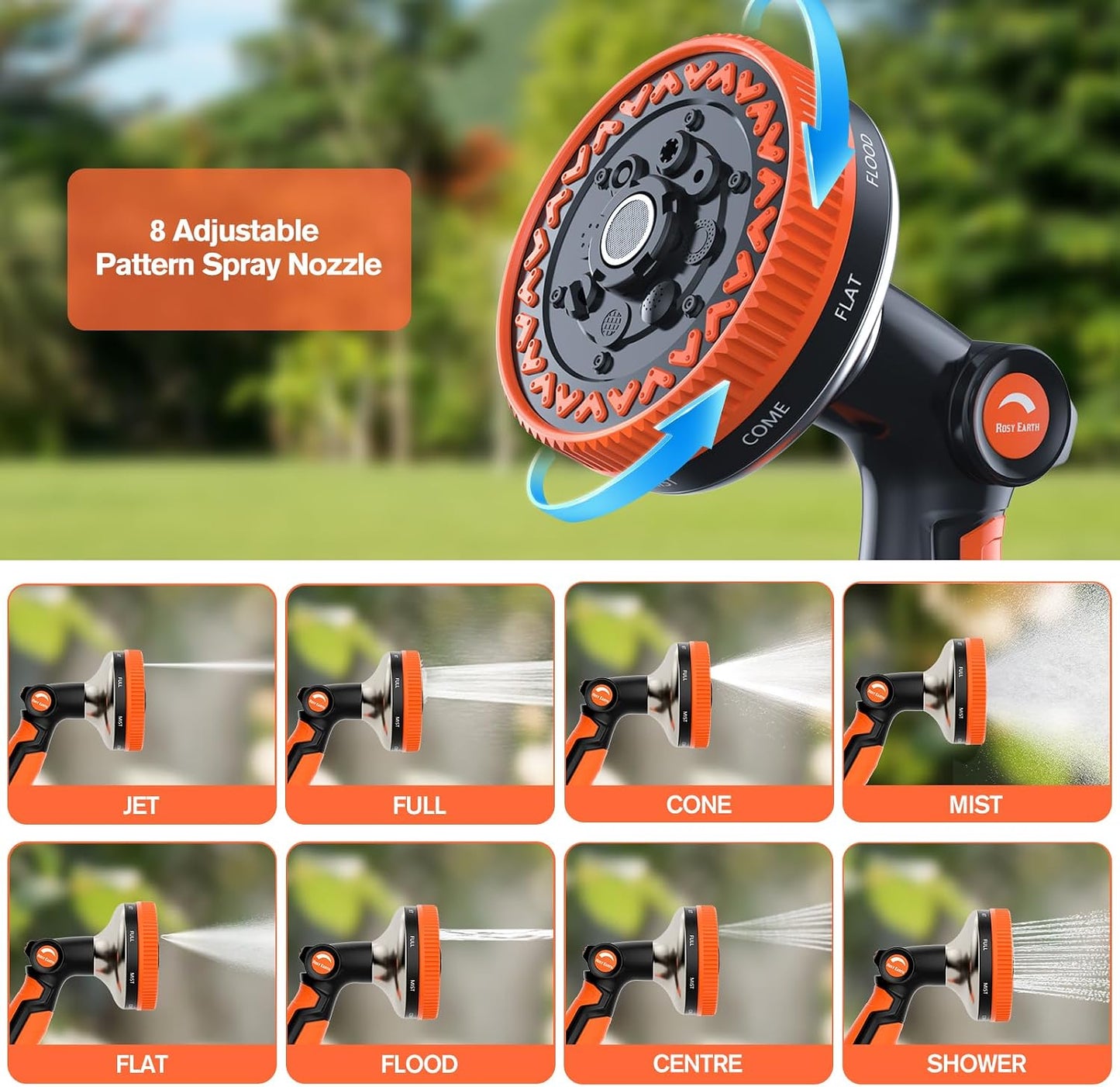 Rosy Earth Garden Hose Nozzle, 3.6" Ultra-Wide Metal Hose Sprayer, Orange