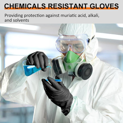 Beieverluck 10 Pairs Chemical Resistant Gloves, Reusable Heavy Duty Rubber Work Gloves with Textured Palm, Black Cleaning Dishwashing Gloves, X-Large