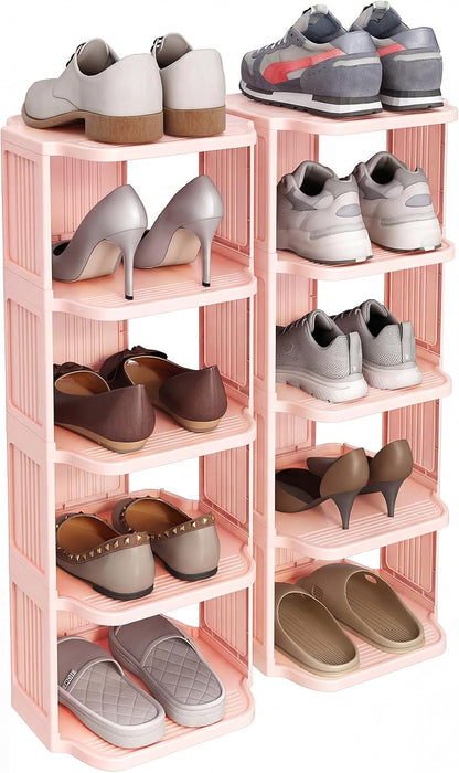 Kitstorack 8-Tier Vertical Plastic Shoe Rack, Freestanding Stackable Storage Organizer for Small Closets and Tight Spaces