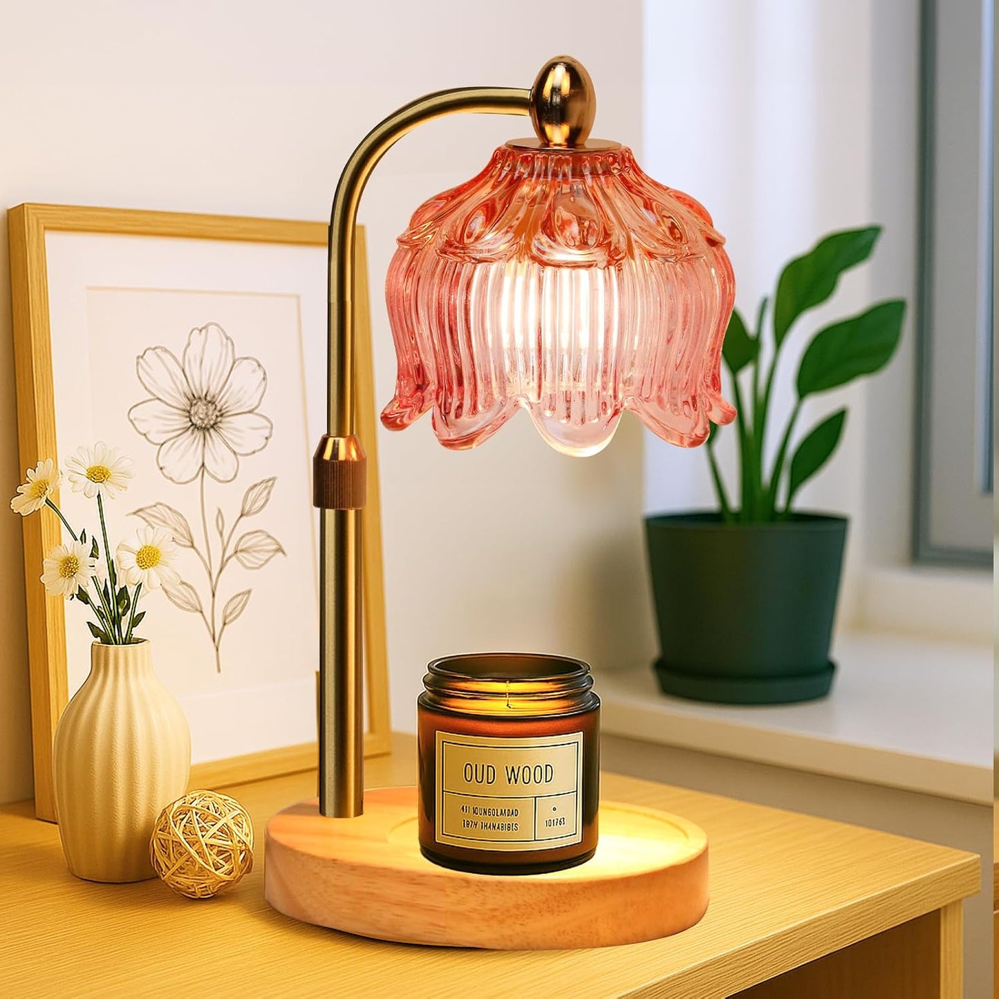 Fragrance Candle Warmer Lamp with 2 Bulbs Electric Candle Warmer with Timer & Dimmer for Home Decor
