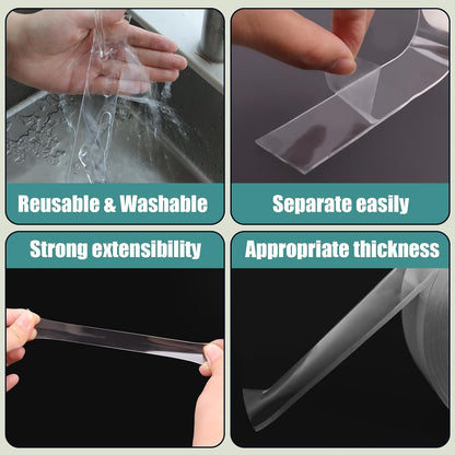 Ykimok 3 Pack 9.84 Feet Clear Nano Double Sided Tape, 1.18 Inch Wide, High Adhesion Acrylic Tape for Daily Organization and Decoration, Easy to Clean
