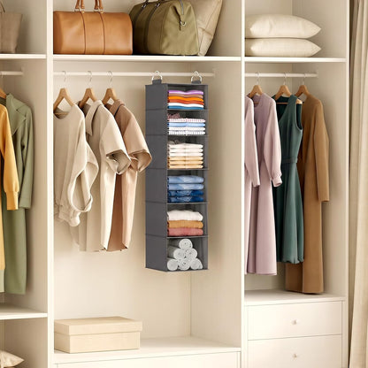 Lifewit 5 Tier Hanging Closet Organizer and Storage for Shelves, Foldable Clothes Shelf with 2 Sturdy Hooks, Sweater/Coat/Shoes Clothing Organization for Wardrobe, Dorm, Bedroom, Gray