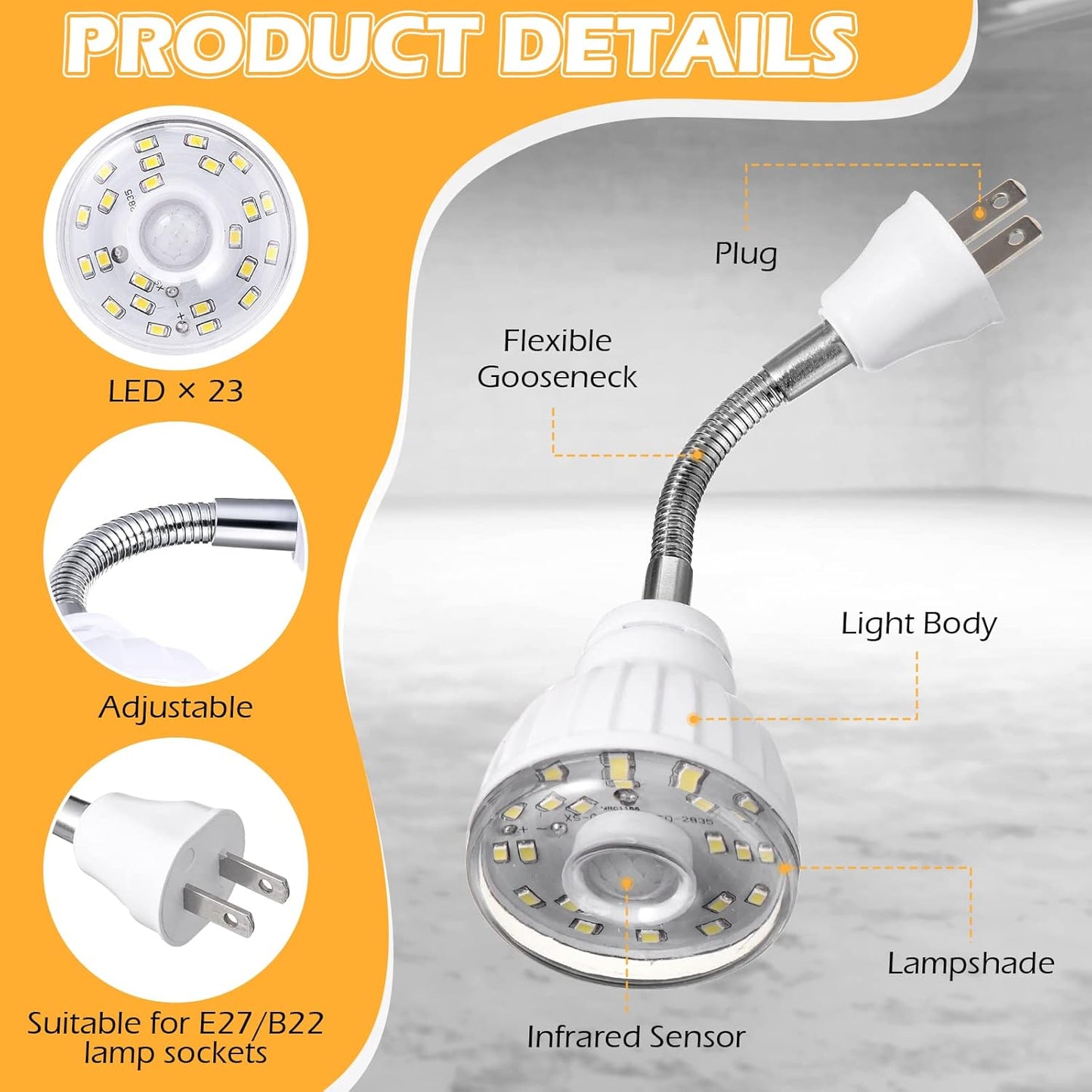 Yahenda 3 Pack Motion Activated LED Night Light Plug in Smart Dusk Dawn Sensor Light PIR Infrared Sensor Motion Detector Lamp Flexible Rotating for Hallway Stairway Garage Basement(Cool White)