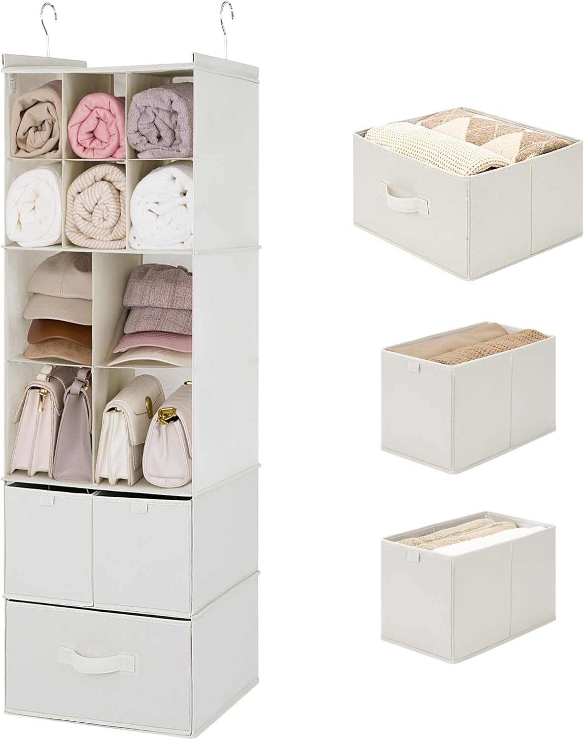 GRANNY SAYS Hanging Closet Organizer 6 Shelves, Closet Organizers and Storage with 5 Drawers, 6 Side Pockets Closet Hanging Organizer, Hanging Storage Organizer for Closet, Baby Clothes, Gray