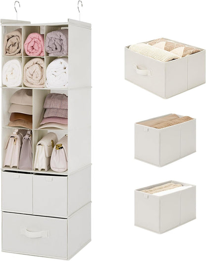 GRANNY SAYS Hanging Closet Organizer 6 Shelves, Closet Organizers and Storage with 5 Drawers, 6 Side Pockets Closet Hanging Organizer, Hanging Storage Organizer for Closet, Baby Clothes, Gray