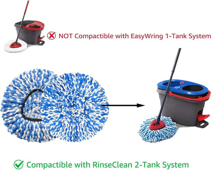 4 Pack Mop Replace Heads Compatible for OCeda, Spin Mop Refill Head Replacement for RinseClean 2-Tank System - Fluffy Microfiber, Machine Washable and Easy to Replace