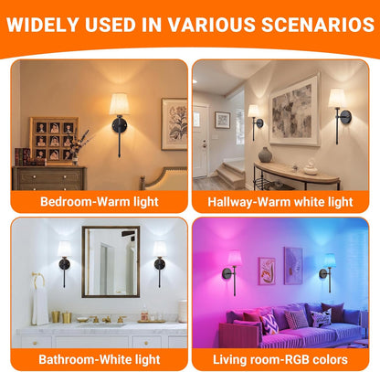 Battery Operated Wall Sconce Set Of Two with Remote Control, Indoor Not Hardwired Dimmable Battery Operated Wall Sconce Light Fixture with Fabric Linen Shade For Bedroom Living Room, Bulb Included ( C
