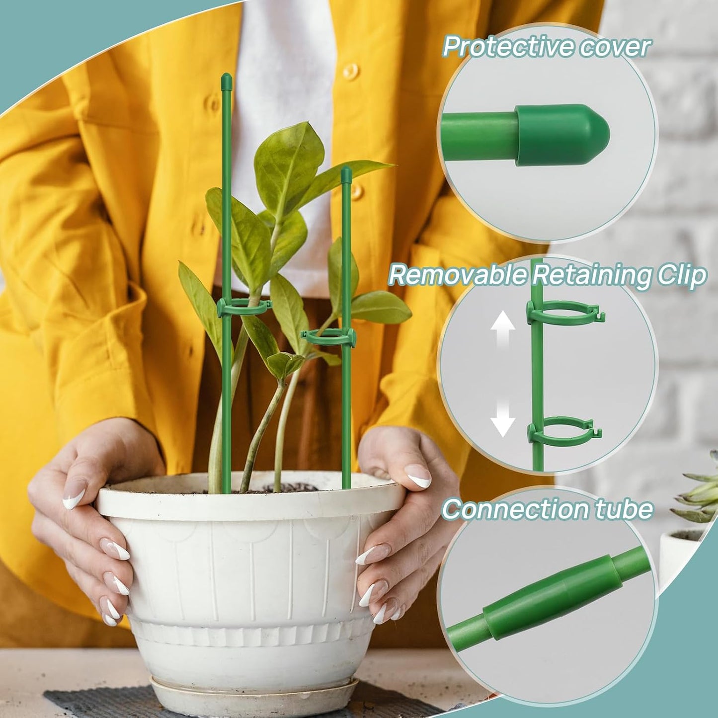20 Pcs Plant Support Stakes, Indoor Plant Stakes Adjustable Length, Garden Sticks for Indoor Outdoor Plants, Plant Poles with with Rings Clip for Potted Plants Tomato Monstera Orchid