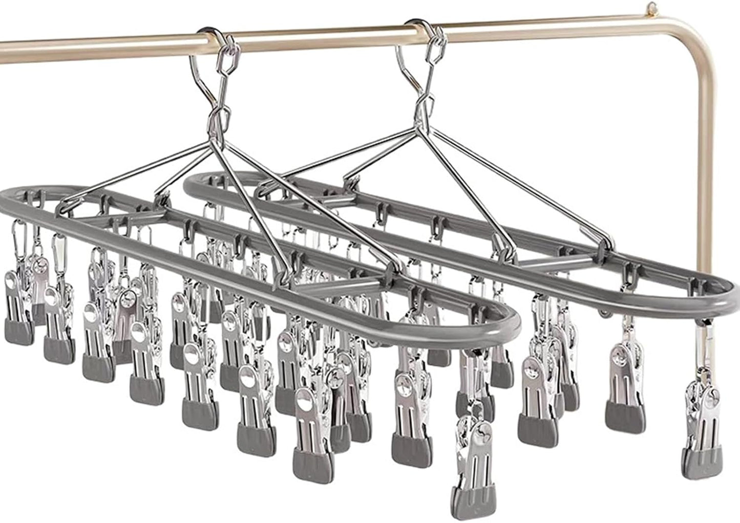 Clothes Drying Rack with 20 Clips, Hanging Laundry Hanger Dryer Rack, Stainless Steel Sock Dryer Clip for Home Camping Accessory Portable Outdoor Sock