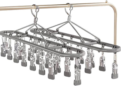 Clothes Drying Rack with 20 Clips, Hanging Laundry Hanger Dryer Rack, Stainless Steel Sock Dryer Clip for Home Camping Accessory Portable Outdoor Sock