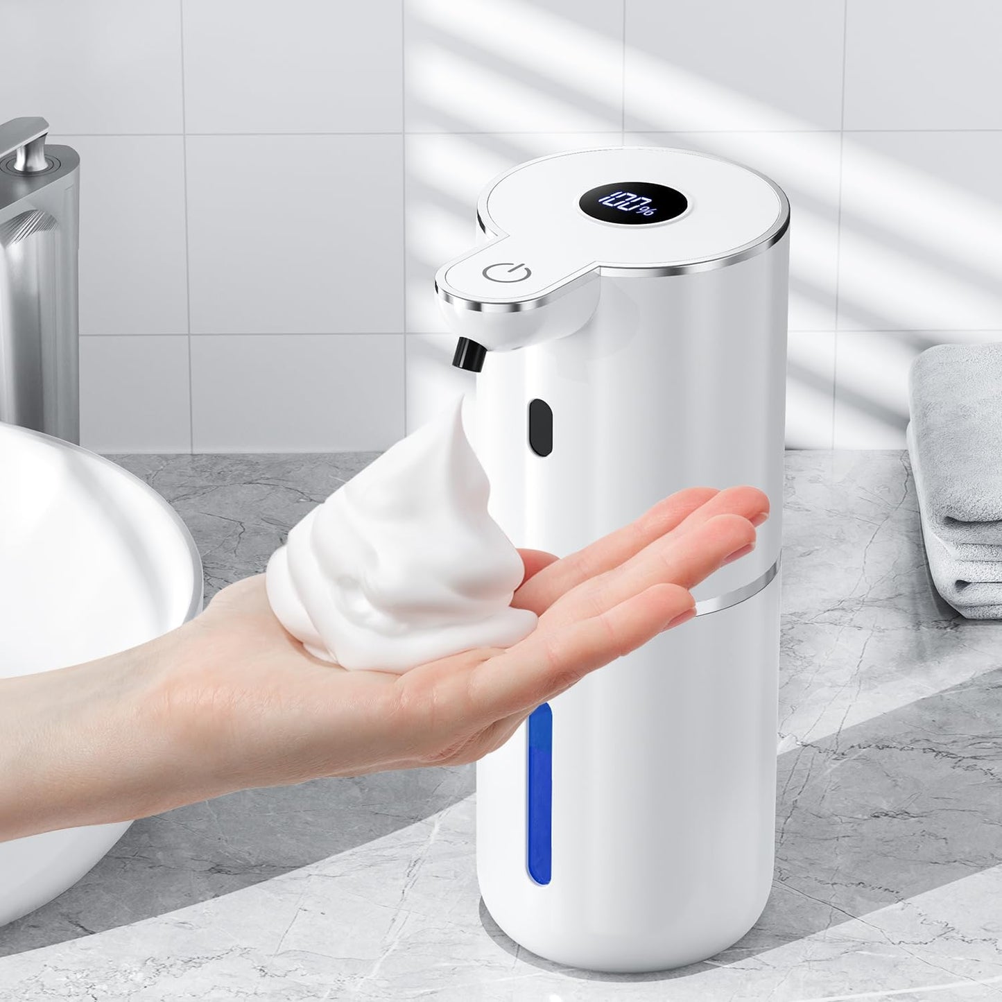 Automatic Soap Dispenser with Smart Digital Display, Touchless Rechargeable Hand & Dish Liquid Soap Dispenser for Kitchen & Bathroom - 6 Adjustable Level, Wall Mounted, 380ml IPX5 Waterproof