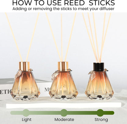 Reed Diffuser Set - 4 Empty Bottles with 20 Sticks, Delicate Gold Leaf Decor, Glass Fragrance Diffuser with Lids for Home, Bathroom | Refillable, Diamond Style (4 PCS Black)
