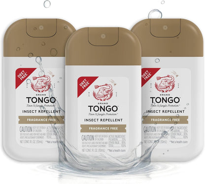 Grand Tongo DEET-Free Insect Repellent Spray, 12 Hour Mosquito Protection, Picaridin Pocket Pump Spray, 1 oz Travel Size, Citrus + Sandalwood, 3 Pack