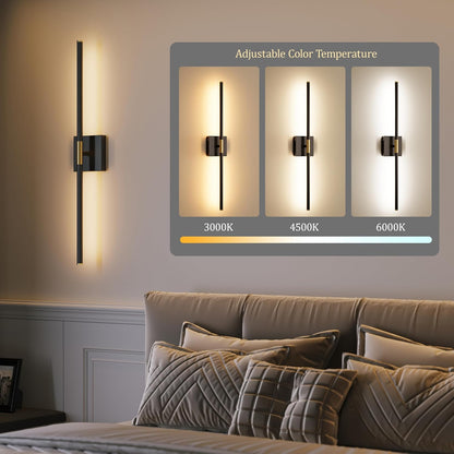 Morauroral Battery Operated Wall Sconces Set of 2, 10000mAh Rechargeable Sconces, 3000K-6000K Dimmable LED Wall Lamp with Remote, 24 Inch Black Gold Wireless Wall Lights for Bedroom, Living Room