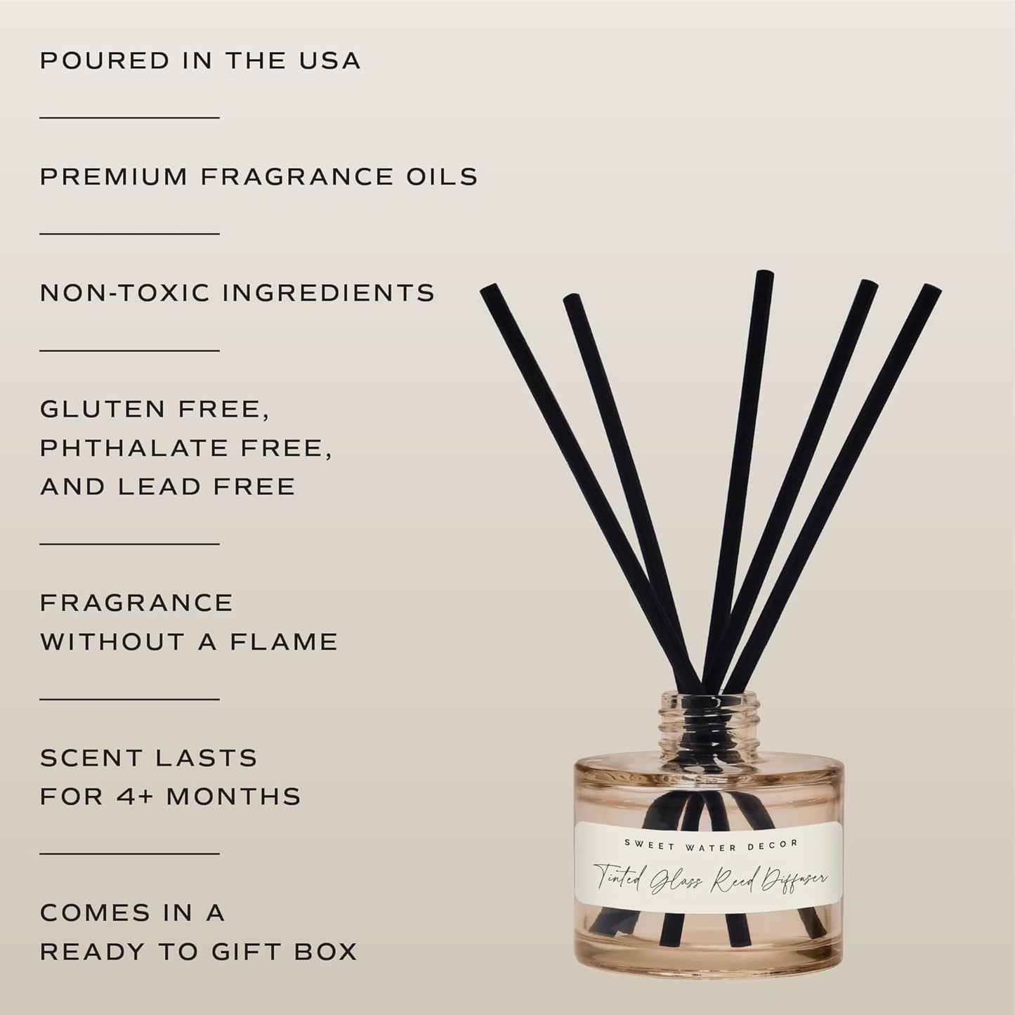 Sweet Water Decor Salt and Sea Reed Diffuser - Sea Salt, Citrus, Musk & Amber Scent - Long-Lasting 4 Month Home Fragrance, Non-Toxic, Aesthetic Home & Bathroom Decor, Made in USA, 3.5 Fl Oz
