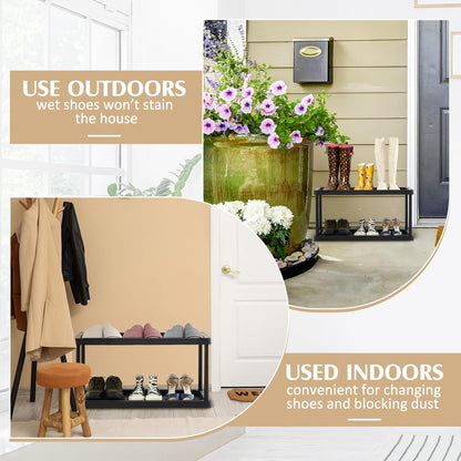 Cinnvoice Boot Tray Rack for Entryway Plastic Waterproof Shoe Mat Tray Large Storage Shelf for Indoor Outdoor Entryway Hallway Closet Use in All Seasons Black(28" d X 14.5" w X 29" h)