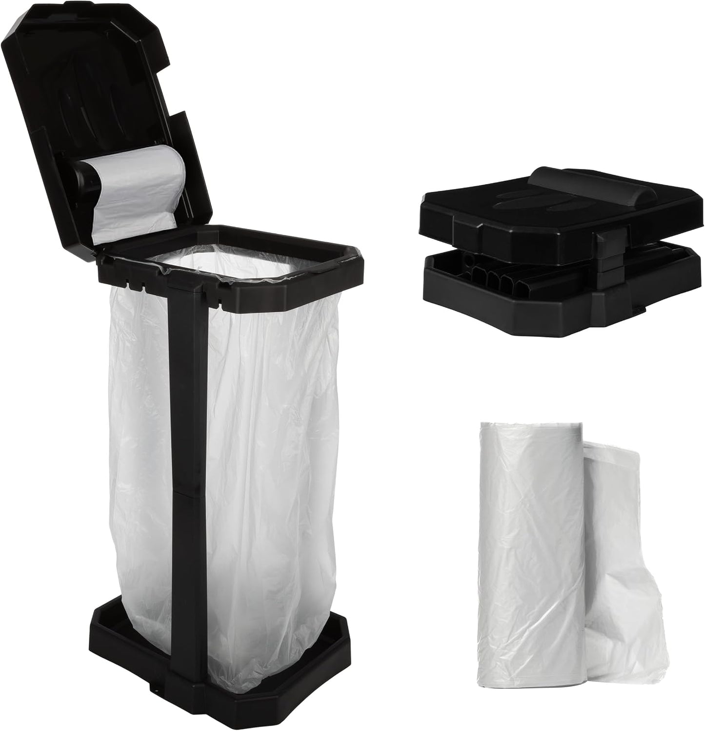 Wakeman Heavy Duty Black Trash Bag Portable Trash Bag Holder Stand with 7 Bags - Collapsible Trash Can Camping, RV, Kitchen, or Tailgate Party Garbage Bag Holder