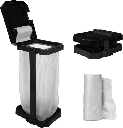 Wakeman Heavy Duty Black Trash Bag Portable Trash Bag Holder Stand with 7 Bags - Collapsible Trash Can Camping, RV, Kitchen, or Tailgate Party Garbage Bag Holder