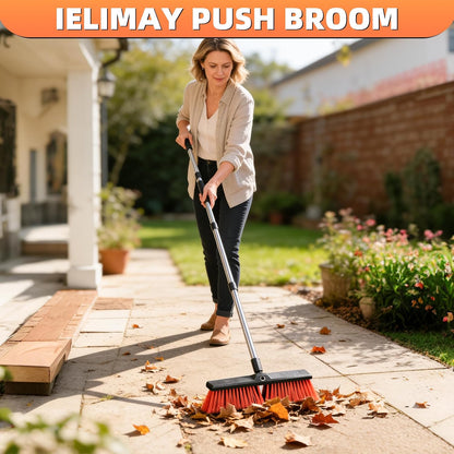 Push Broom, Swap Sides Handle Push Broom, Heavy Duty Outdoor Broom with 55" Long Handle for Cleaning of Patios, Driveways, Garages, Patios, Warehouses and Concrete Floors, 18 Inches