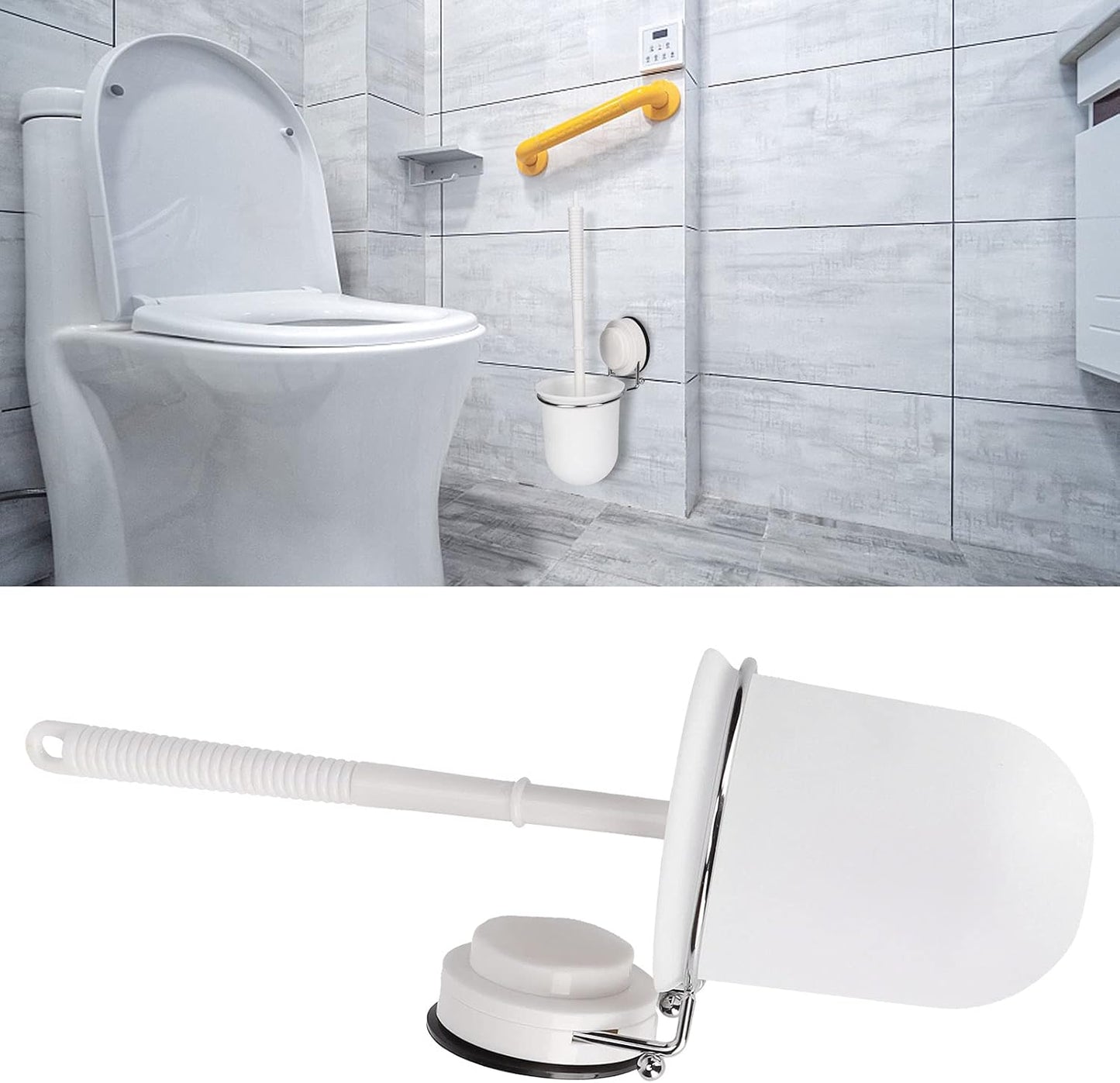 Toilet Brush and Holder Set Wall Mounted Silicone Toilet Brush with Airproof Suction Cup Quick Drying Holder Compact Toilet Cleaner Brush Ergonomic for Bathroom RV Travel