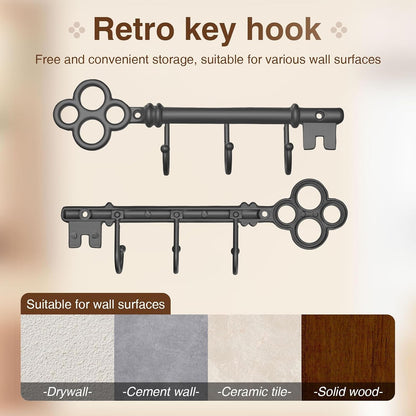 Classic Wall Mounted Key Holder Hook Rack, Vintage Key Rack for Entryway (Gold)