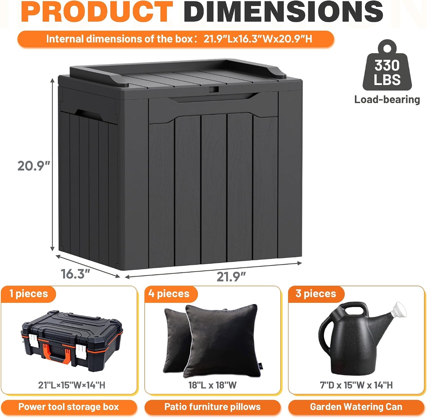 32 Gallon Deck Box Outdoor Indoor Waterproof Storage Box for Patio Furniture, Pool Accessories, Garden Tools, and Cushion Storage, Black