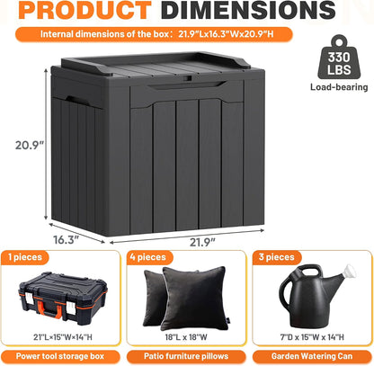 32 Gallon Deck Box Outdoor Indoor Waterproof Storage Box for Patio Furniture, Pool Accessories, Garden Tools, and Cushion Storage, Black
