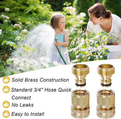 Brass Hose Quick Connect, 3/4 Inch GHT Thread Garden Hose Quick Connector No-Leak Water Hose Quick Connect Fittings Male and Female - 2Packs