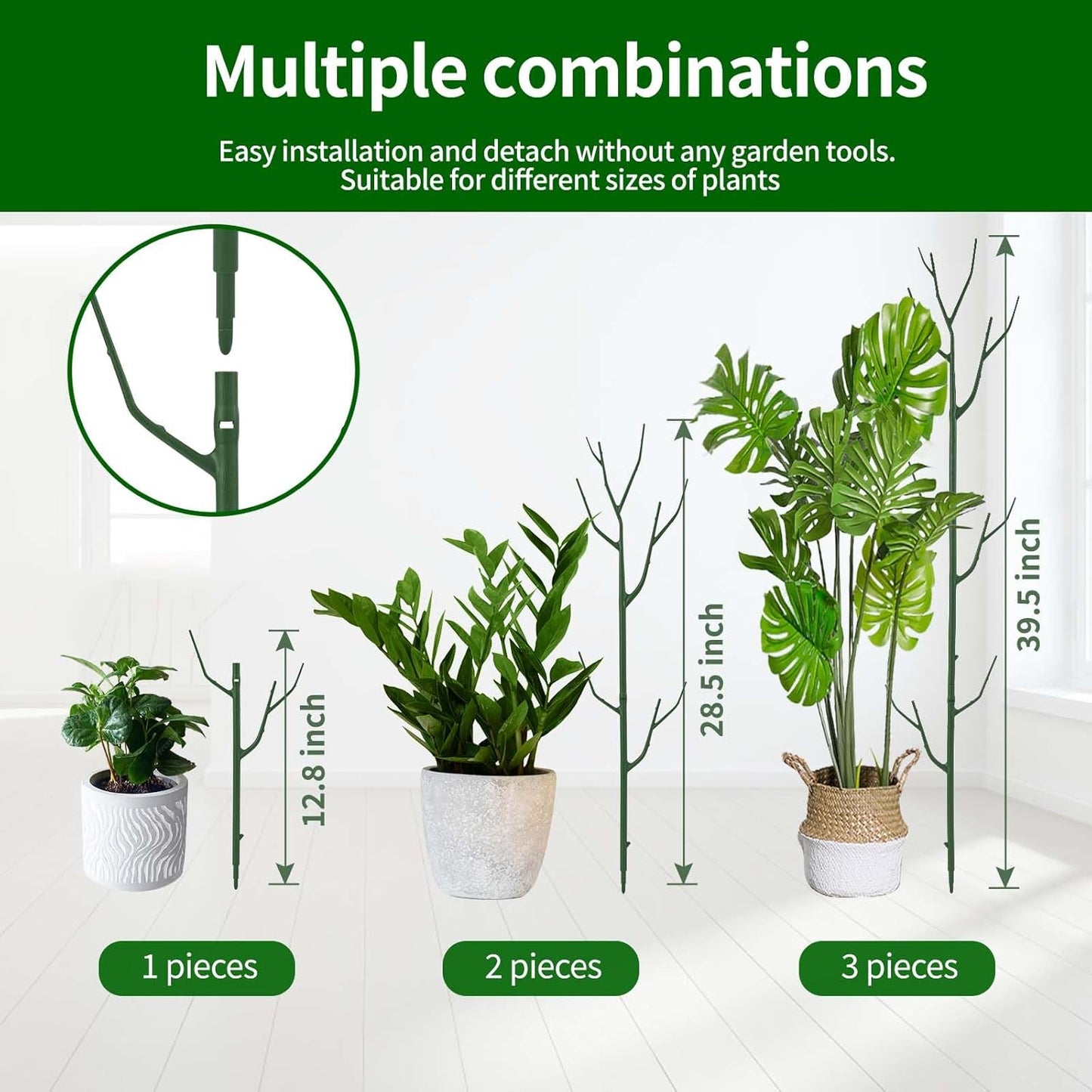 Yhtpouqe 12 Pack Plant Support Stakes, Plant Stakes for Indoor and Outdoor Plants. 39.37inch Plant Sticks with Extension Poles, Plant Clips, Plant Ties for Potted Monstera Plants, Climbing Plants