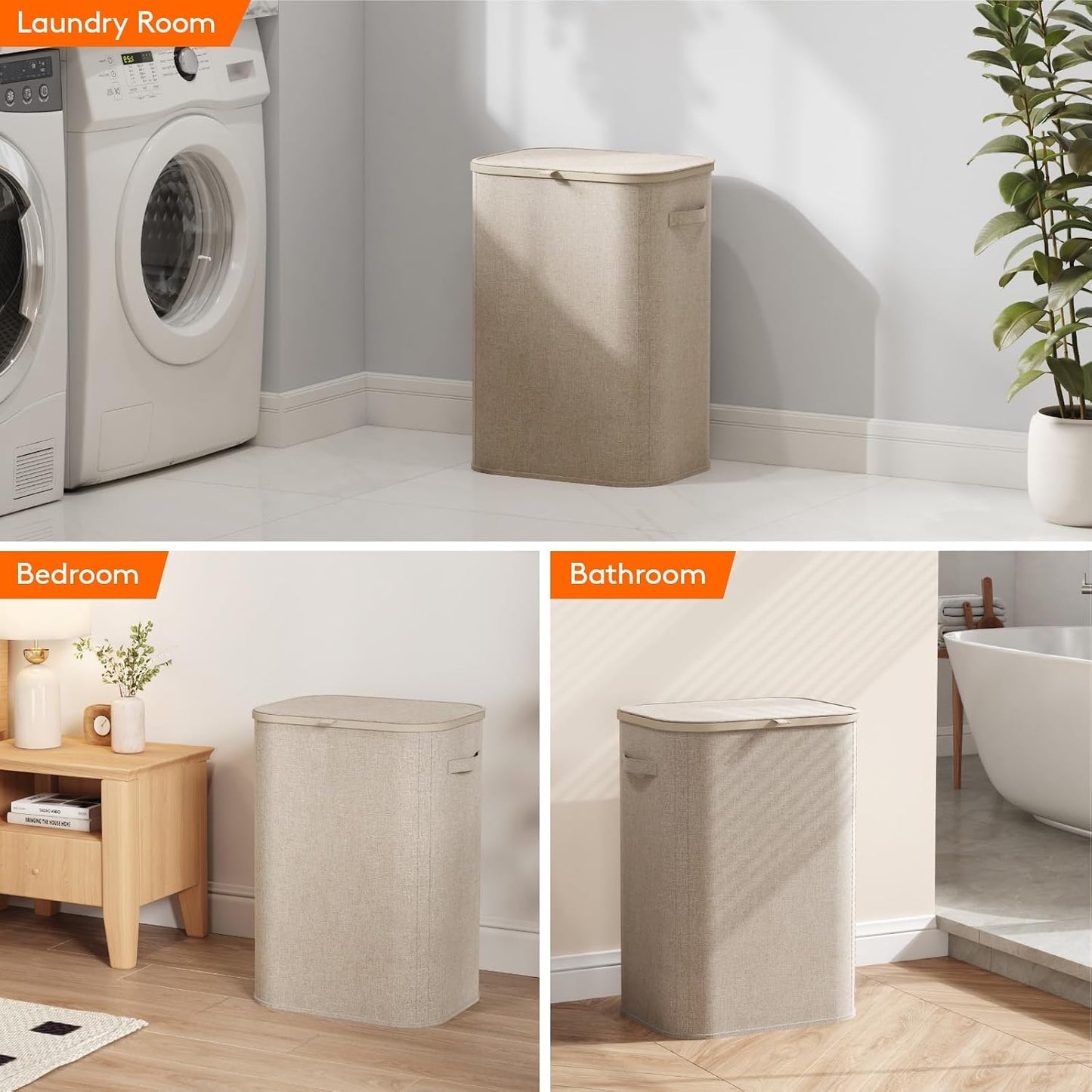 Lifewit 165L Large Laundry Basket with Lid, Laundry Hamper with Plastic Handles and Removable Bag, Foldable Tall Dirty Clothes Hampers for Laundry for Laundry Room, Bedroom, Bathroom, Dorm, Beige