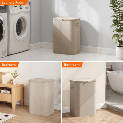 Lifewit 165L Large Laundry Basket with Lid, Laundry Hamper with Plastic Handles and Removable Bag, Foldable Tall Dirty Clothes Hampers for Laundry for Laundry Room, Bedroom, Bathroom, Dorm, Beige