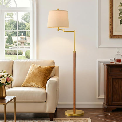 G-SAFAVA Real Wood Floor Lamps for Living Room Bedroom, 62.5" Mid Century Modern Lamp Gold Standing Tall Arc Lamps with Foot Switch, Floor Lamps for Nursery Office Decor Corner Reading Room Light