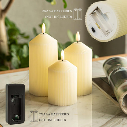 LUSHARBOR Flameless Candles with Remote, 3 Pack Battery Operated Candles Flickering Real Wax LED Fake Pillar Candles with Timer for Wedding Home Party, White