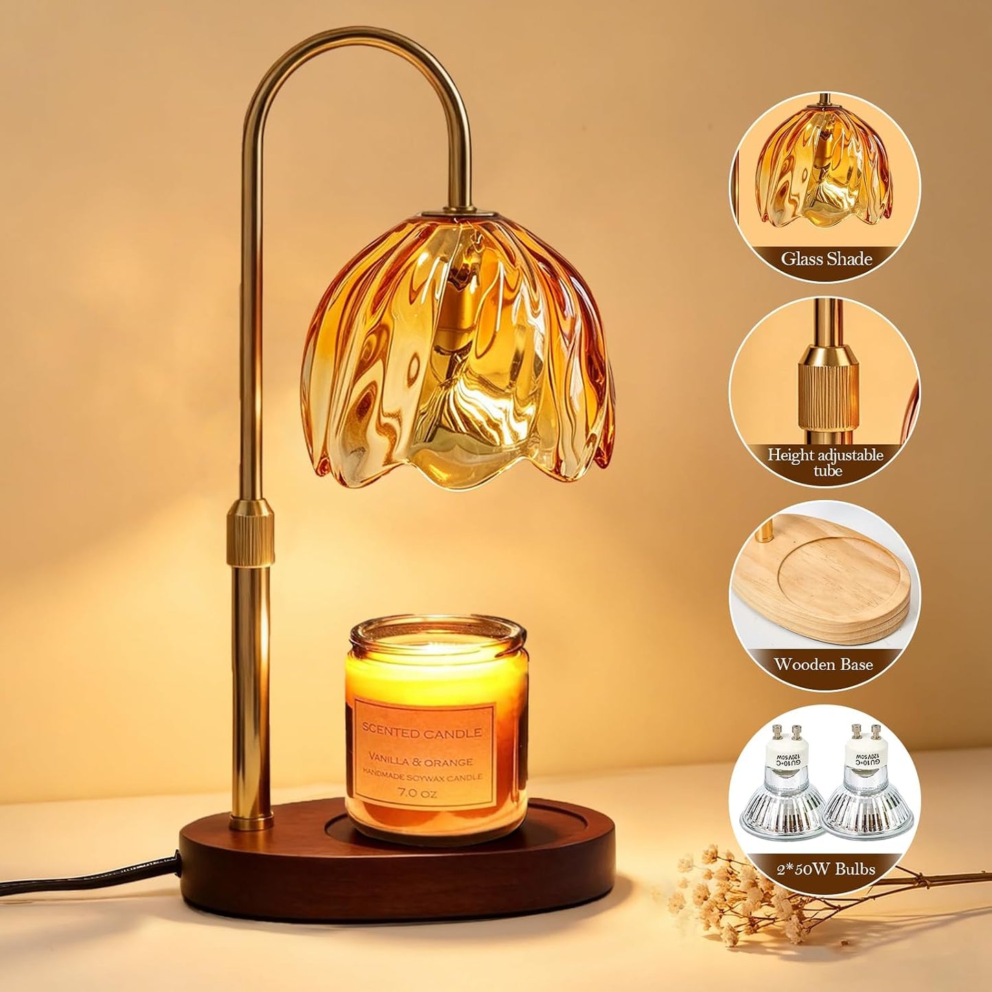 Flower Candle Warmer Lamp with Timer, Dimmable Adjustable Height Wax Melts Warmer for Jar Candles, Birthday Gifts for Women Mom, House Warming Gifts New Home, Bedroom Living Room Decor (Green)
